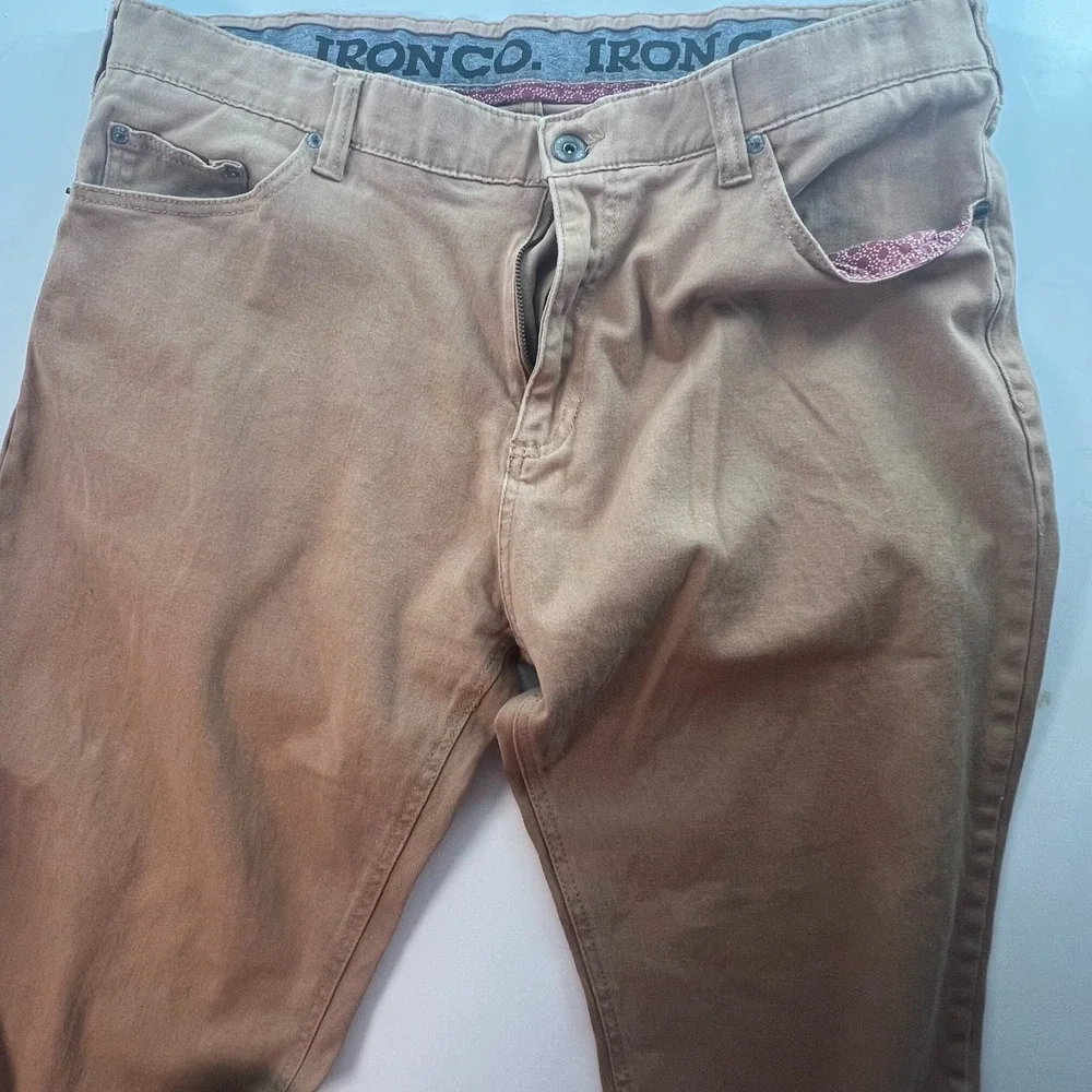 Iron Co Men's Jeans 38x30 Actual 28L Khaki Tan Brushed Cotton Stretch Denim‎